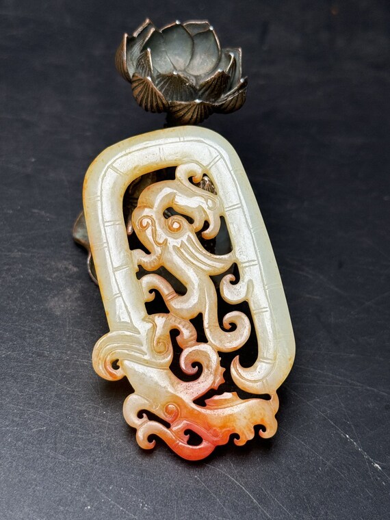 43331 Hetian jade hand-carved dragon and phoenix … - image 3