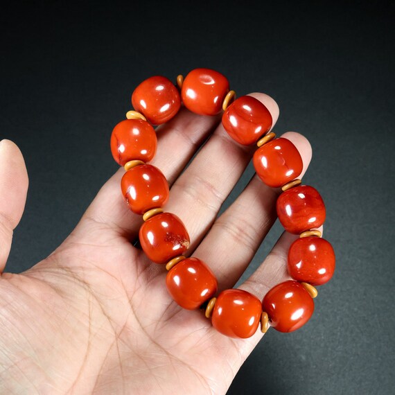 45135 Vintage chinese hetian jade beads bracelet - image 9