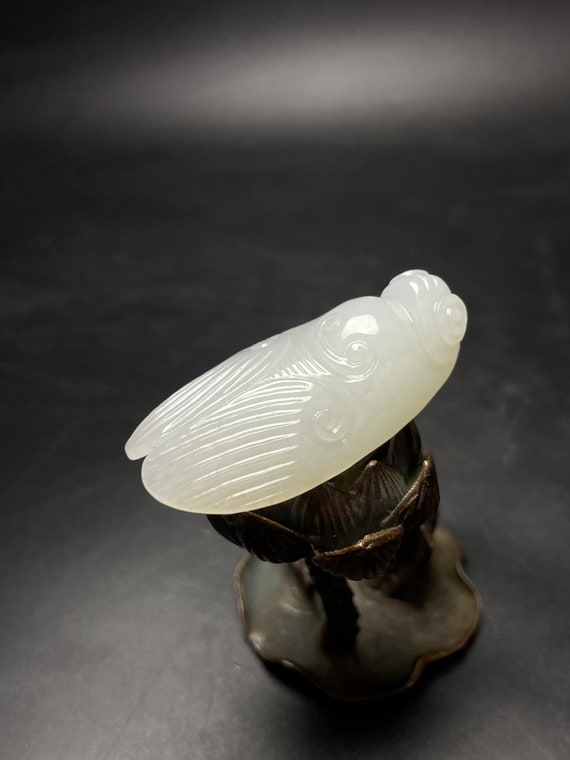 37143 Hetian white jade hand-carved cicada pendant