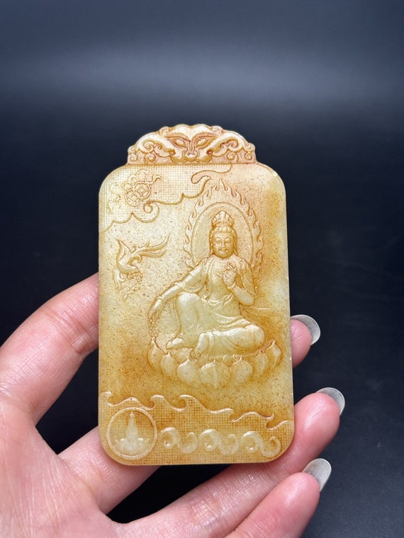 311297 Hetian jade hand-carved guanyin pendant - image 1