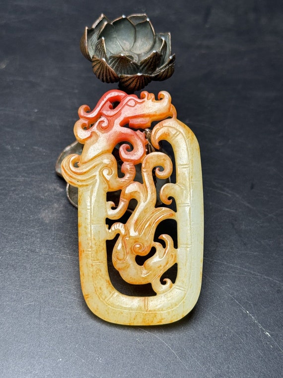 43331 Hetian jade hand-carved dragon and phoenix p