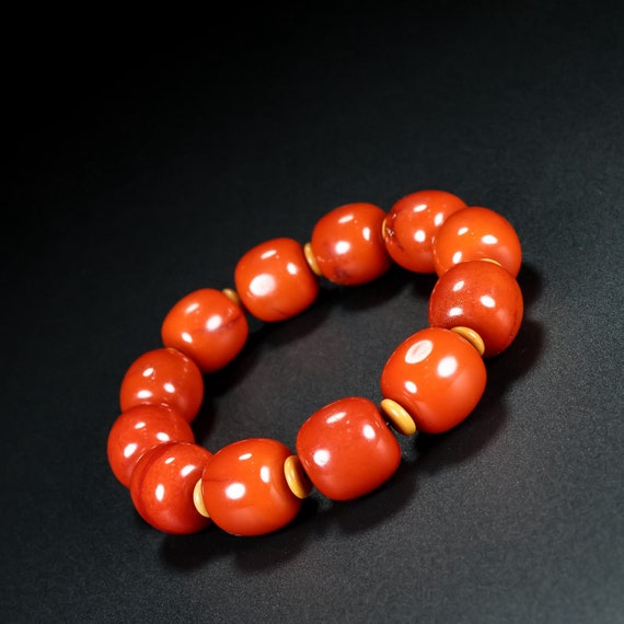 45135 Vintage chinese hetian jade beads bracelet - image 3