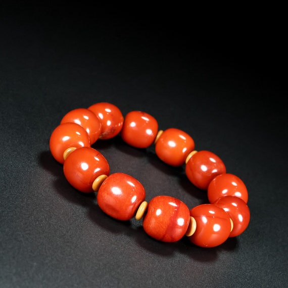 45135 Vintage chinese hetian jade beads bracelet - image 2