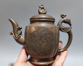 45278 Old Chinese yixing zisha clay phoenix teapot w Artist Signed