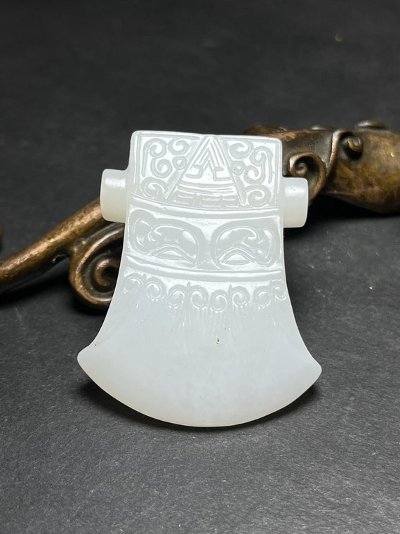 4344 Hetian white jade hand-carved axe pendant