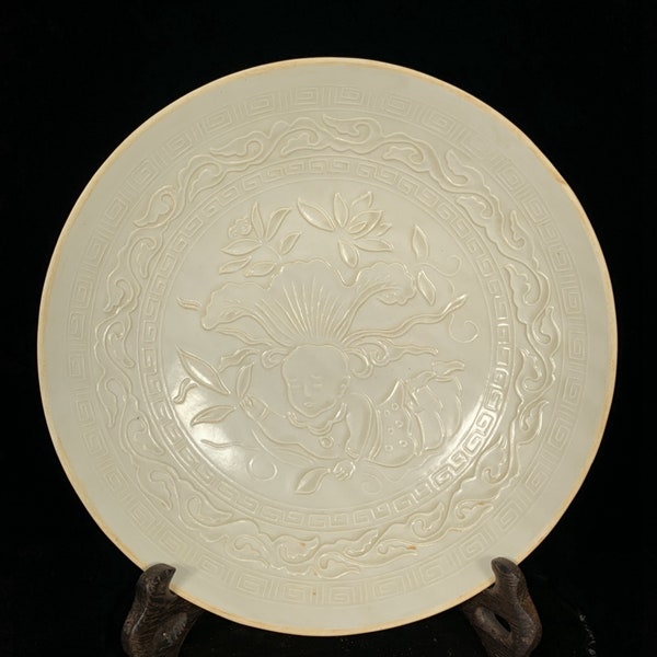 4545 Ding kiln white glaze low kid & lotus flower design porcelain plate