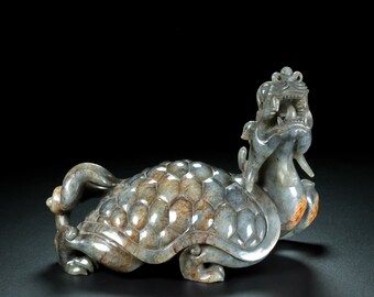 43322 Hetian jade hand-carved dragon turtle statue