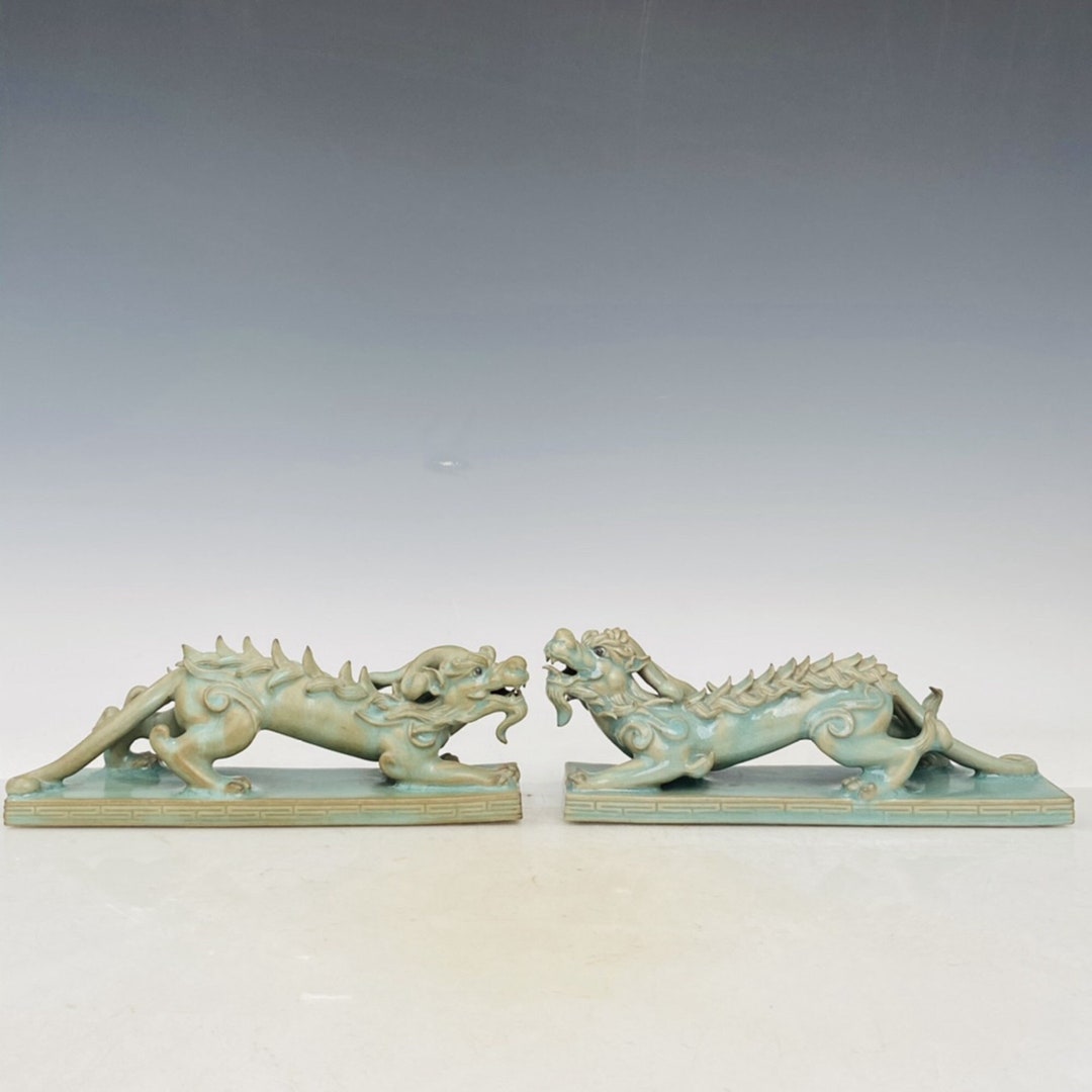 36285 Ru Kiln Porcelain Dragon Statue Set Etsy