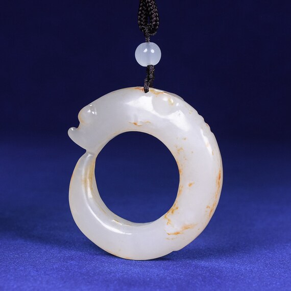 39037 Hetian white jade hand-carved dragon pendant - image 4