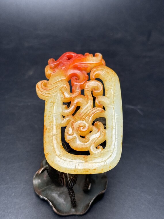 43331 Hetian jade hand-carved dragon and phoenix … - image 7