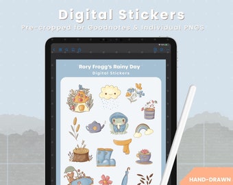 Rainy Day Digital Stickers | Digital Journal Stickers | Cute Character | GoodNotes Stickers | Precropped PNGS | Hand Drawn Stickers