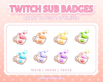 Heart mug badges for Twitch & Youtube stream / P2U Cute Sub Badges / Streamer Graphics / Love / Bit Badges