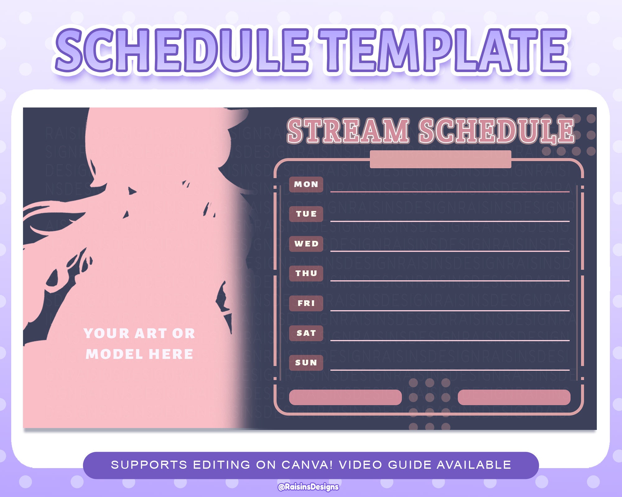 Stream Schedule Template for Twitch & Youtube Streaming / Black and
