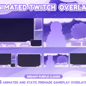 Animated Twitch Overlays / Dreamy Purple Cloud / Streamer Graphics / Vtuber Compatible / Lofi Twitch /Cozy / Cute / Pastel / Celestial