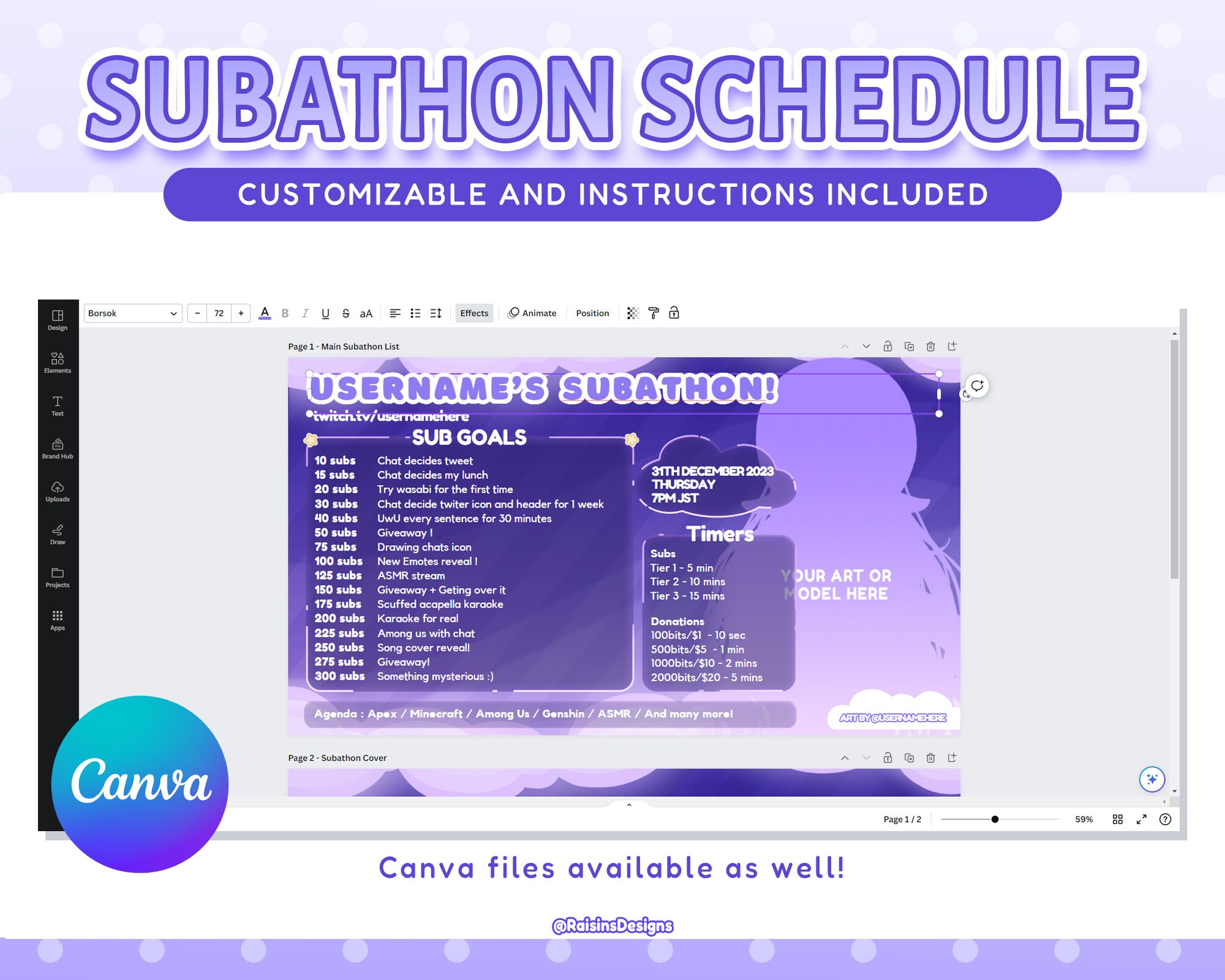 Stream Subathon Template for Twitch & Youtube Streaming / Etsy