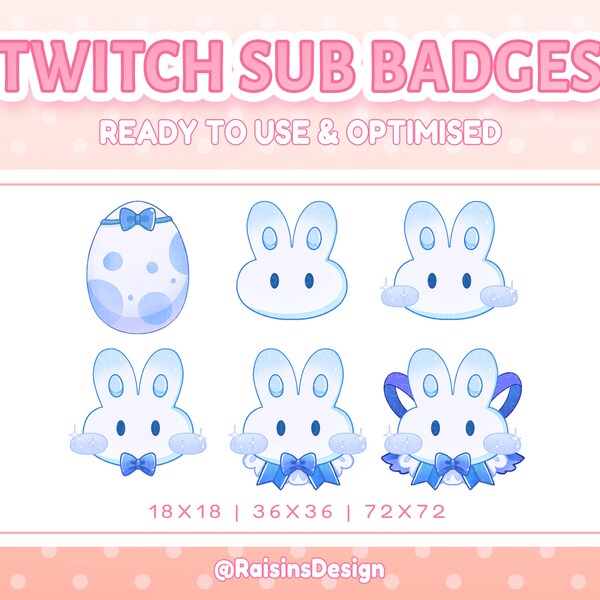 Blue Bunny Twitch Sub Bit Badges / P2U Cute Cheer Badges for Twitch Youtube and Discord / Bit badges / Rabbit