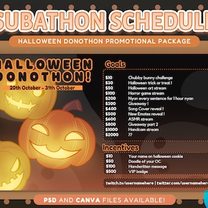 Stream Subathon Template for Twitch & Youtube Streaming / Halloween Donothon Template for Social Media / Event Package / Spooky