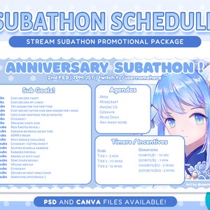Stream Subathon Template for Twitch & Youtube Streaming / Blue Polka Cute Schedule Template for Social Media / Event Package / Pastel