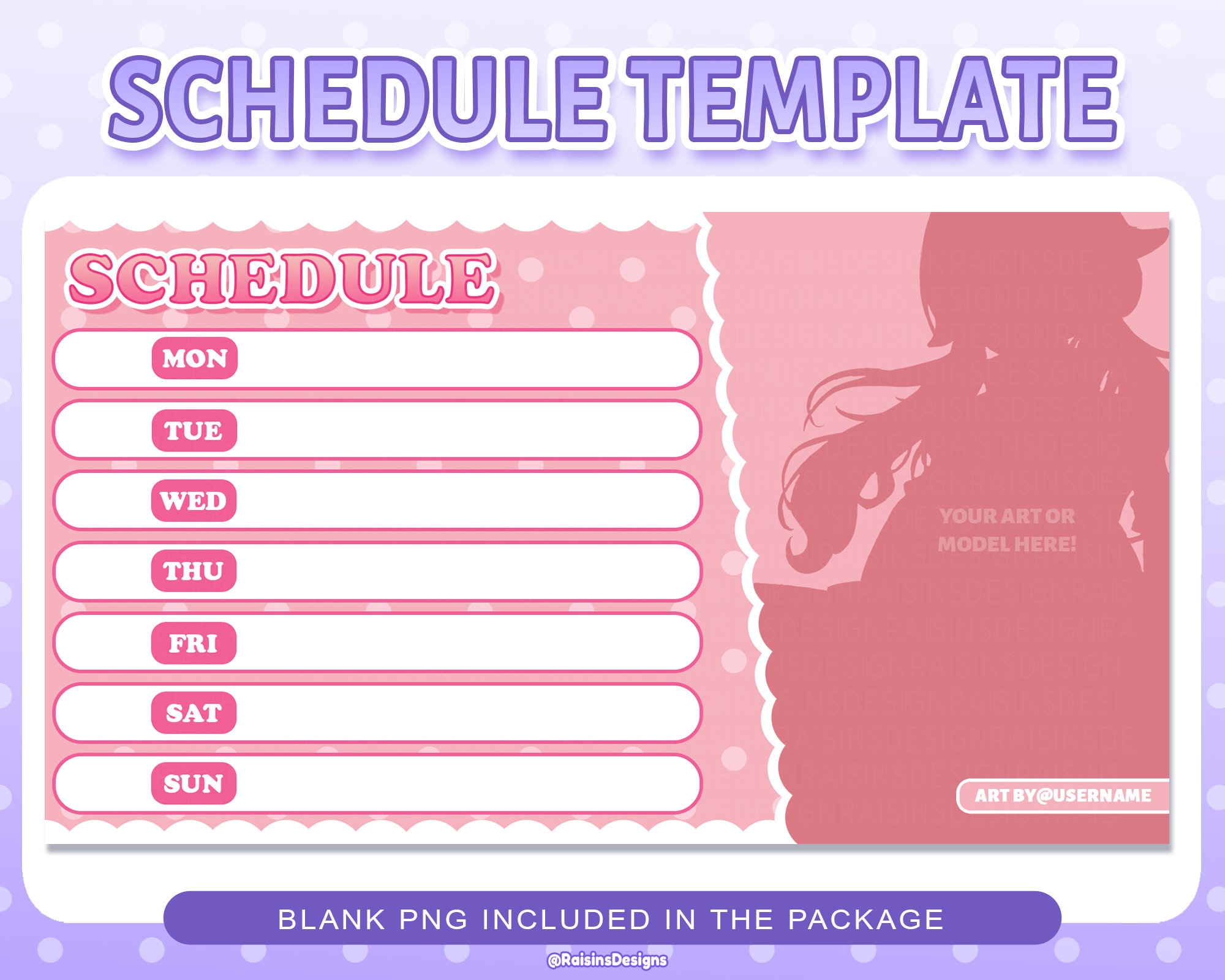 Stream Schedule Template for Twitch & Youtube Streaming / Pink Polka