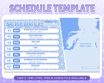 Streamschemasjabloon voor Twitch & Youtube Streaming / Blue Polka Cute Streamingschemasjabloon / PSD PNG-bestanden en Canva ondersteund
