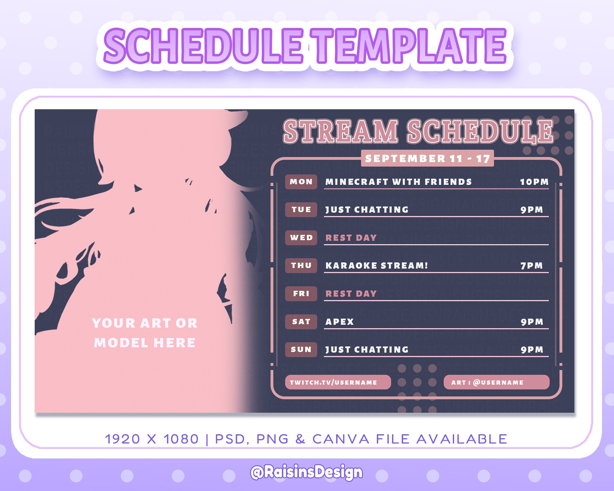 Stream Schedule Template for Twitch & Youtube Streaming / Etsy Ireland