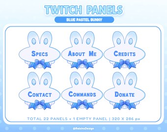 Blue Pastel Bunny Twitch Panels Set / 23 pcs Cute Stream Panels for Twitch Bio / Customizable / Streamer Graphic