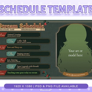 Stream Schedule Template for Twitch & Youtube Streaming / Christmas themed Streaming Schedule Template / PSD and PNG files