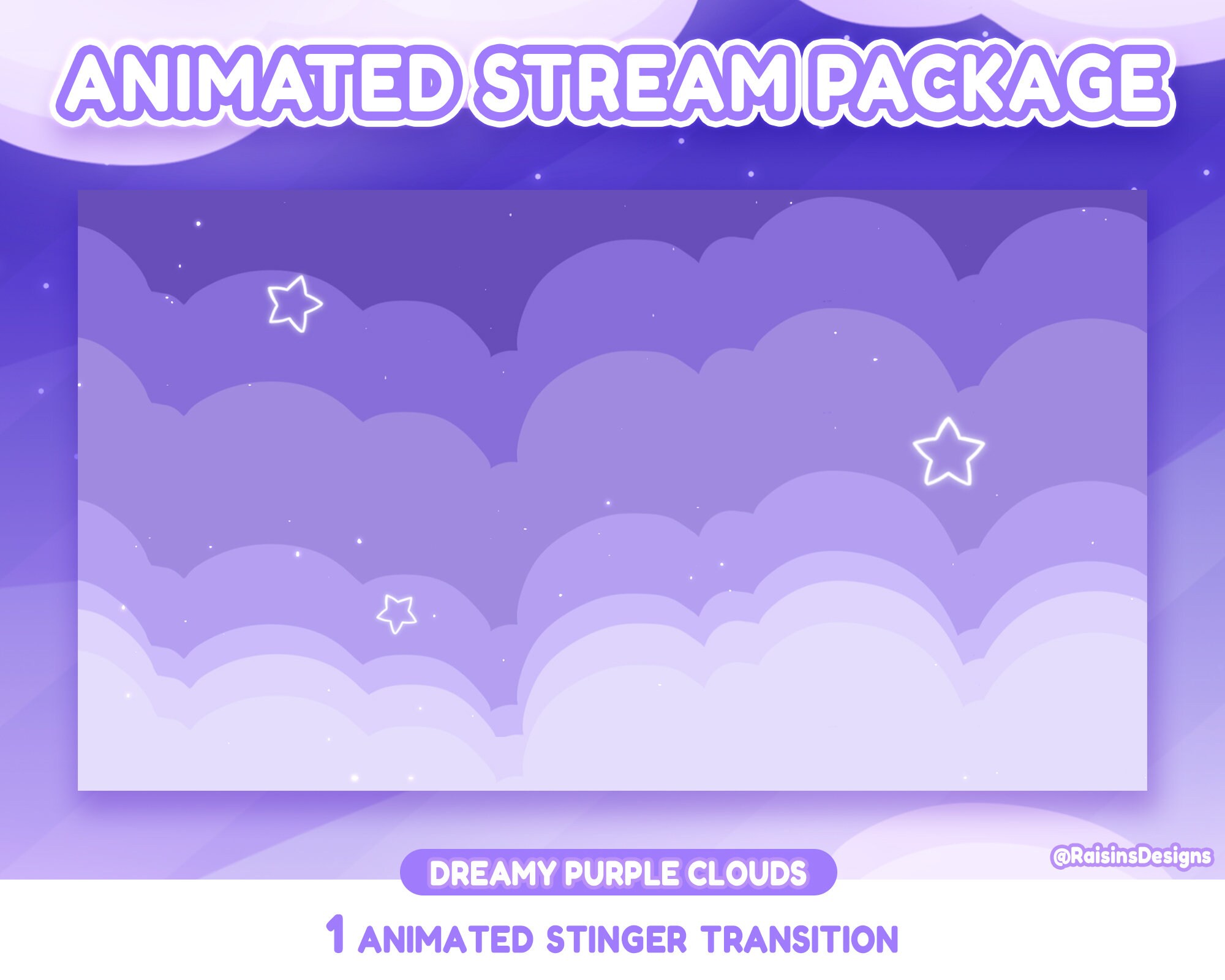 Side Stream Purple Color Animated Stream Overlay Package for Twitch / Dreamy Purple Cloud ...