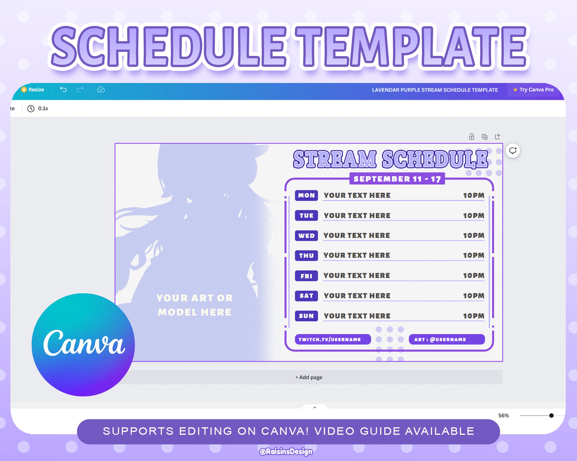 Stream Schedule Template for Twitch & Youtube Streaming / Pastel Purple ...