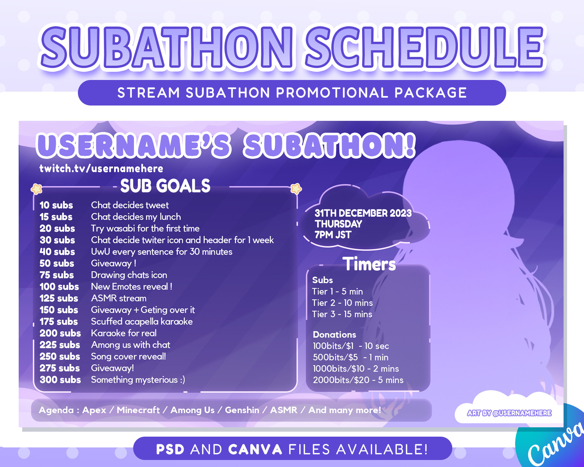 Stream Subathon Template for Twitch & Youtube Streaming / Etsy