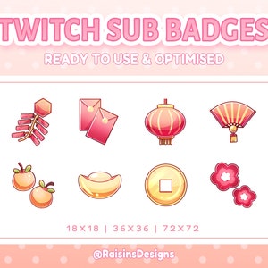 Lunar New Year sub badges / Festival bit badges for streamers on Twitch Youtube Discord/ P2U Kawaii Cheer Badges / Stream Graphics / Emotes