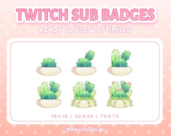 Kaktus Pflanze Botanische Sukkulente Sub Badges für Twitch & Youtube Stream / P2U Cute Cheer Badges / Streamer Grafiken / Kaktus / Bit Badges