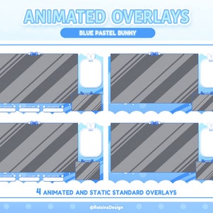 Animated Twitch Overlays / Blue Pastel Bunny / Streamer Graphics / Vtuber Compatible / Cute / Pastel / Ribbon / Rabbit / Pop Aesthetics