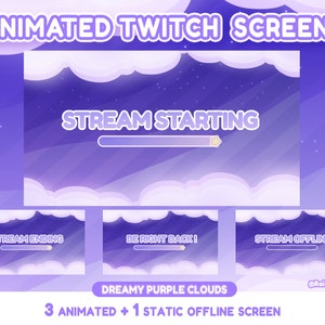 Animated Screens for Twitch Overlay / Dreamy Purple Clouds / Cute Screens / Vtuber / Celestial / Cozy / Waiting Scene / BRB