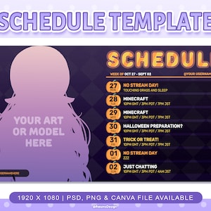 Stream Schedule Template for Twitch & Youtube Streaming / Pumpkin Halloween Streaming Schedule Template / PSD PNG Files and Canva Supported