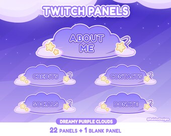 Dreamy Purple Clouds Twitch Panel Set / 23 pcs Cute Stream Panels for Twitch Bio / Customizable / Streamer Graphic / Cozy / Celestial / Cute