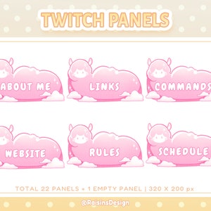 Alpaca Llama Twitch Panels Set / 23 pcs Pink Cute Stream Panels for Twitch Bio