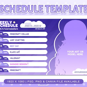 Dreamy Purple Clouds Stream Schedule Template (PSD, PNG & Canva)