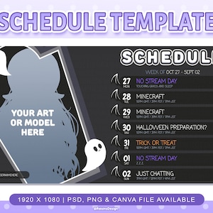 Stream Schedule Template for Twitch & Youtube Streaming / Spooky Night Streaming Schedule Template / PSD PNG Files and Canva Supported