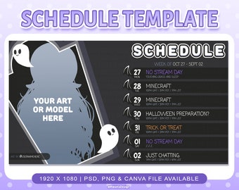 Stream Schedule Template for Twitch & Youtube Streaming / Spooky Night Streaming Schedule Template / PSD PNG Files and Canva Supported