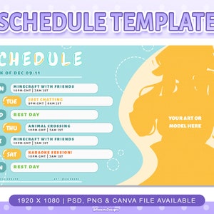 Stream Schedule Template for Twitch & Youtube Streaming / Summer Bubble / Streaming Schedule Template / PSD PNG Files and Canva Supported