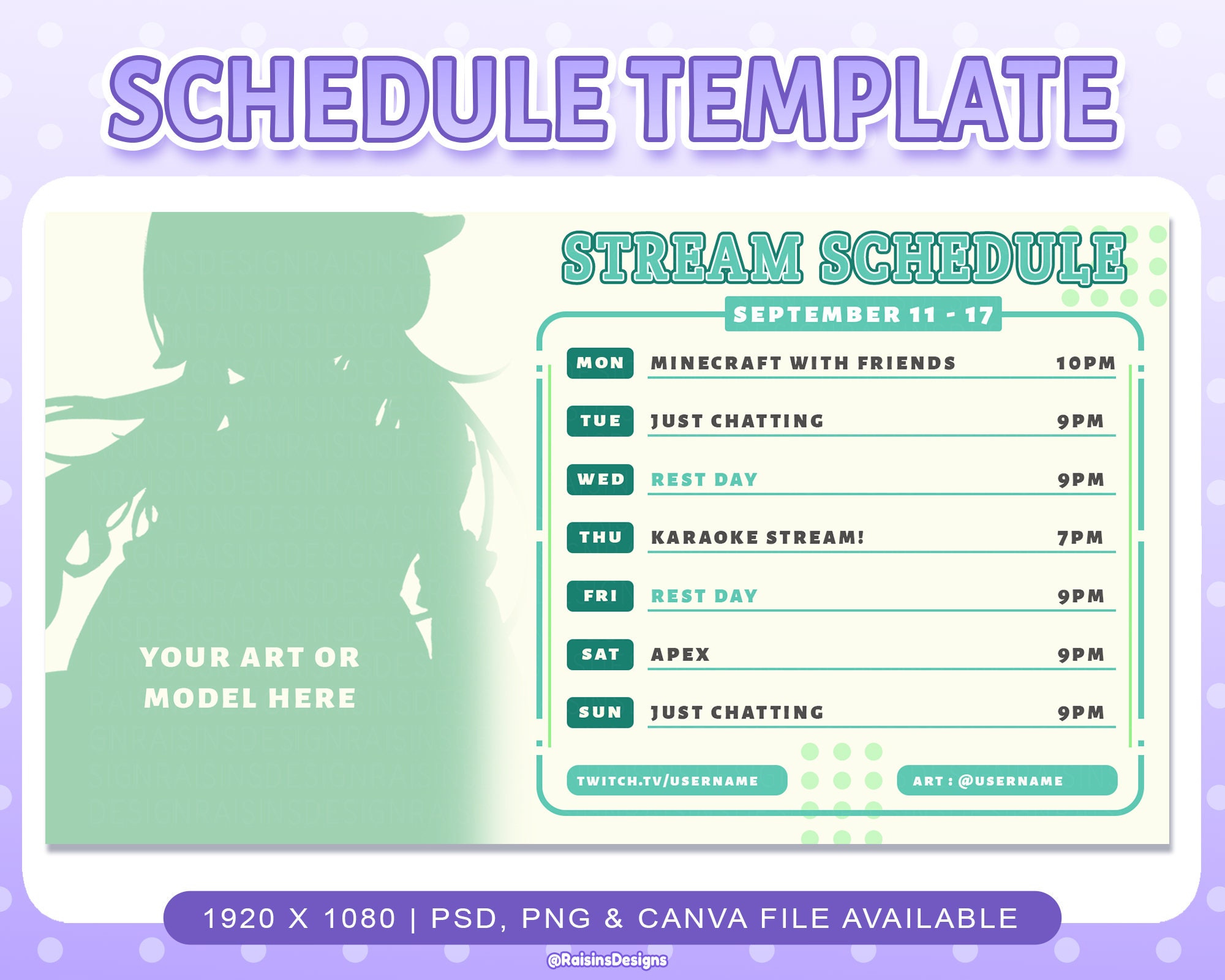 stream-schedule-template-for-twitch-youtube-streaming-etsy