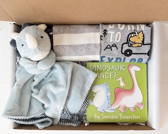 Dinosaur Baby Boy Gift Box, Bodysuits, Security Blanket, Book
