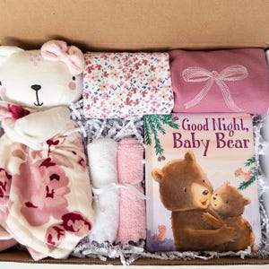 Baby Girl Gift Box: Bodysuits, Board Book & Bear Blanket