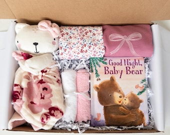Baby Girl Gift Box: Bodysuits, Board Book & Security Blanket