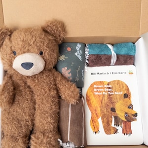Baby boy gift box, baby boy shower gift, Book, Bodysuits, newborn baby gift, baby gift basket, baby Bear gift basket