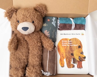 Baby boy gift box, baby boy shower gift, Book, Bodysuits, newborn baby gift, baby gift basket, baby Bear gift basket