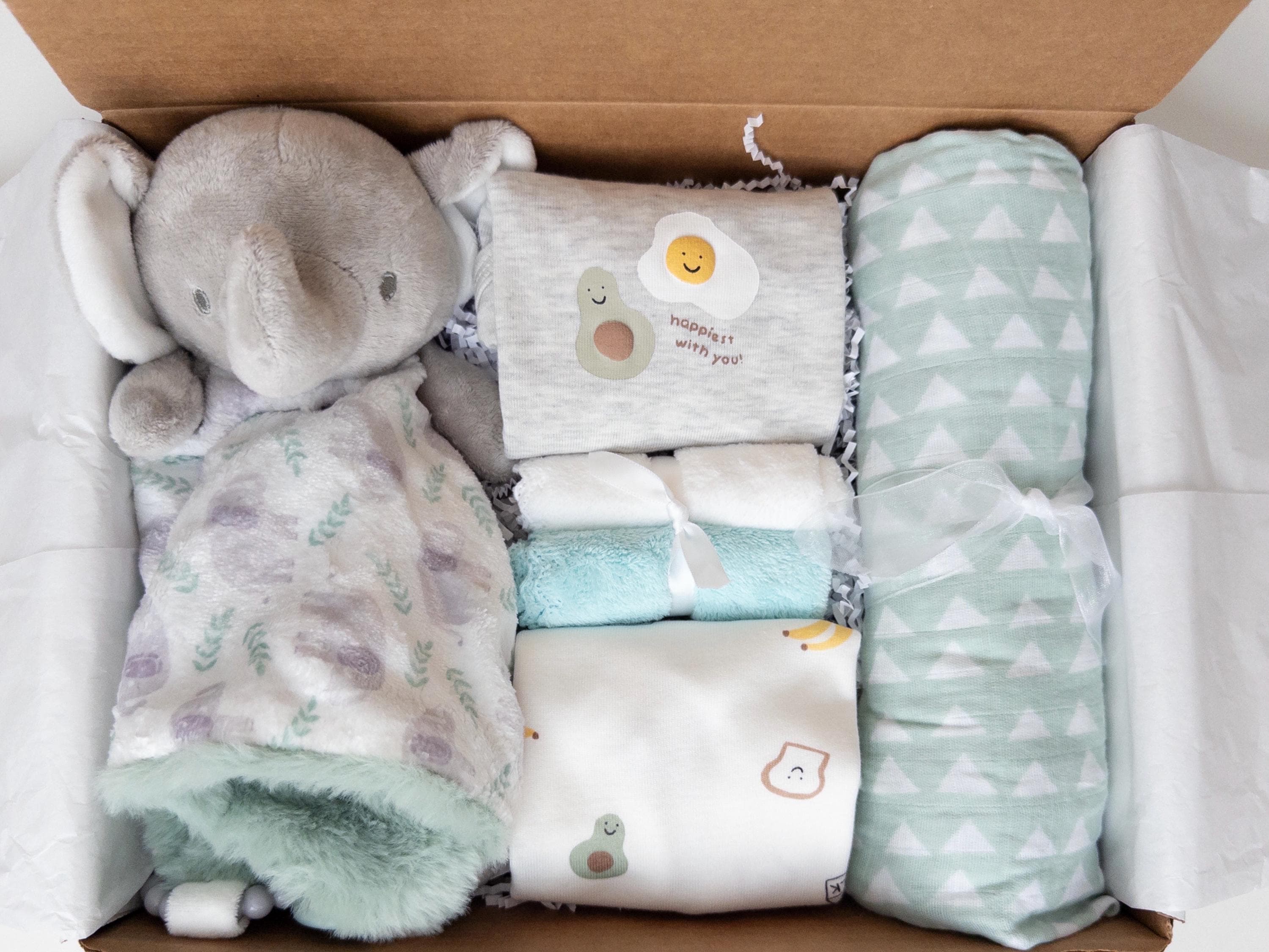 Neutral Baby Gift Box With Elephant Plush, Swaddle, Bodysuits - Etsy