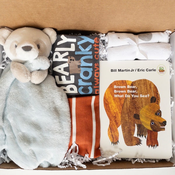 Baby boy gift box, baby boy shower gift, Short Sleeve Bodysuits, newborn baby gift, baby gift basket, baby Bear gift basket