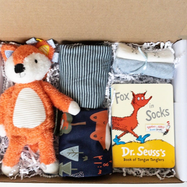 Baby boy gift box, baby boy shower gift, baby boy gift box fox, newborn boy gift, baby boy gift basket, baby Fox gift basket